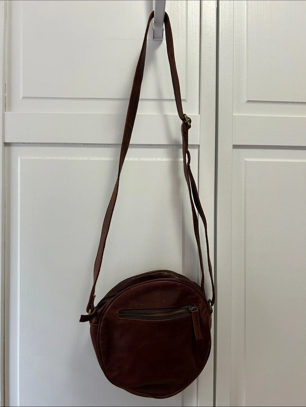 Handcrafted Round Brown Leather Crossbody Bag